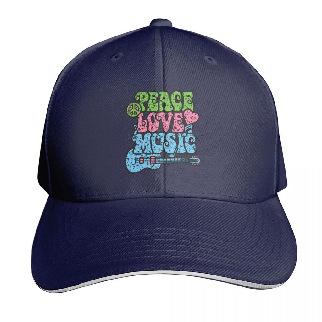 Peace Love Music Distressed Baseball Cap Cotton Twill Breathable Contrast Two Tone Brim Snapback Flat Bill