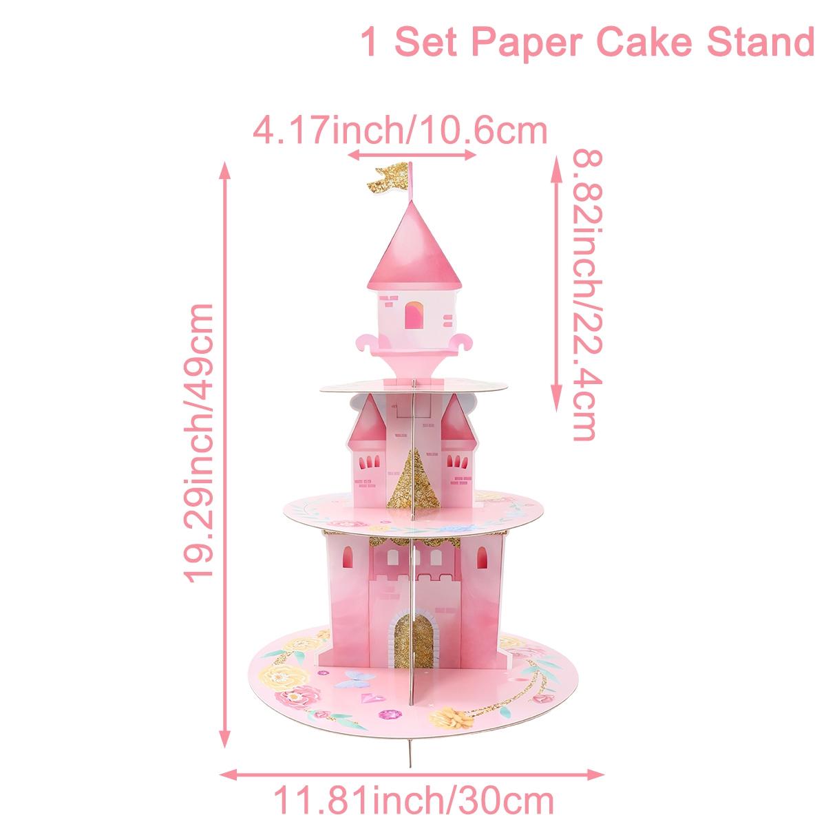 

3 Layers Watercolor Princess Cupcake Stand Cardboard Castle Shape Cake Stand for Baby Anniversary Birthday Tea Party Supplies