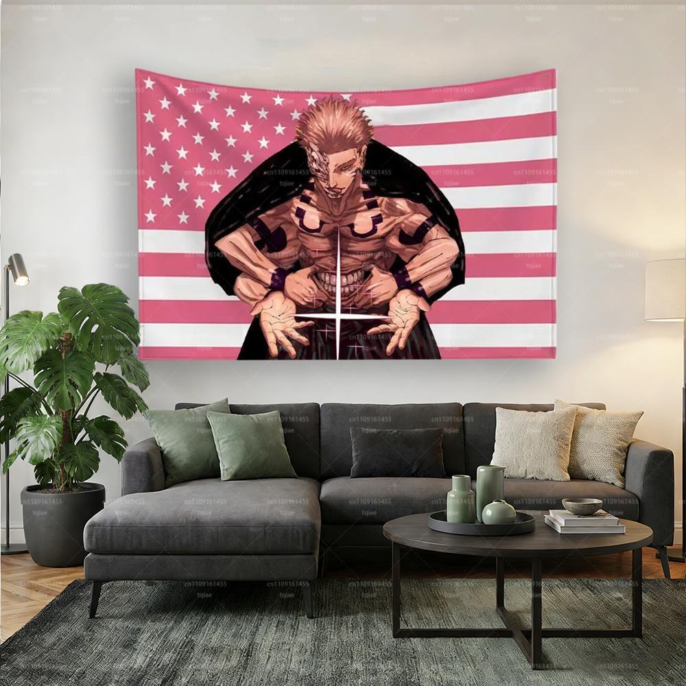 JJujutsu KKaisen RRyomen Sukuna Anime Bandiera Americana Arazzo Flaga Decorazioni da Esterno Decorazione Garage Bandiere per Camere da Letto