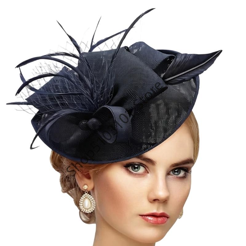 Vintage Exquisite Feathers Fascinator Hat Bowknot Elegant Tea Party Mesh Hair Band Sweet Hair Hoop Bride Headdress Dance Show