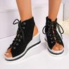 Fashion Wedge Sandals Women Summer New Round Toe Open Toe Front Strappy Platform Non-Slip Wear-Resistant Back Empty Heels Shoes