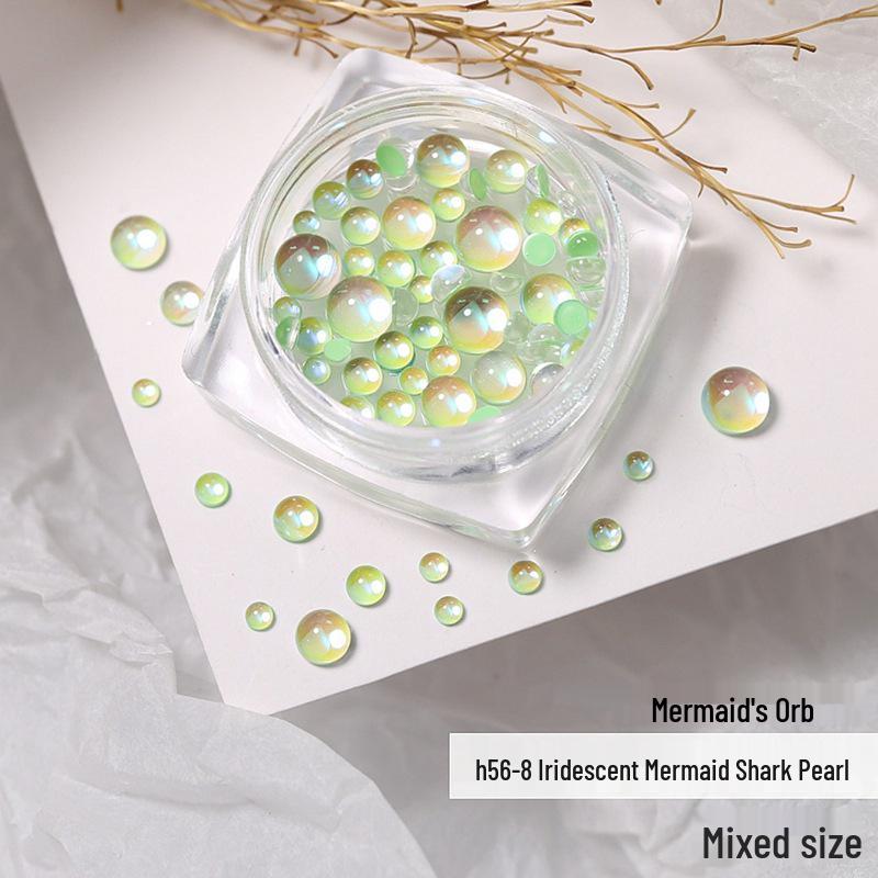 Mermaid Pearl Aurora Nail Rhinestones: Candy Color Crystal Bubble Beads for Nail Art Decor (Flat Bottom)