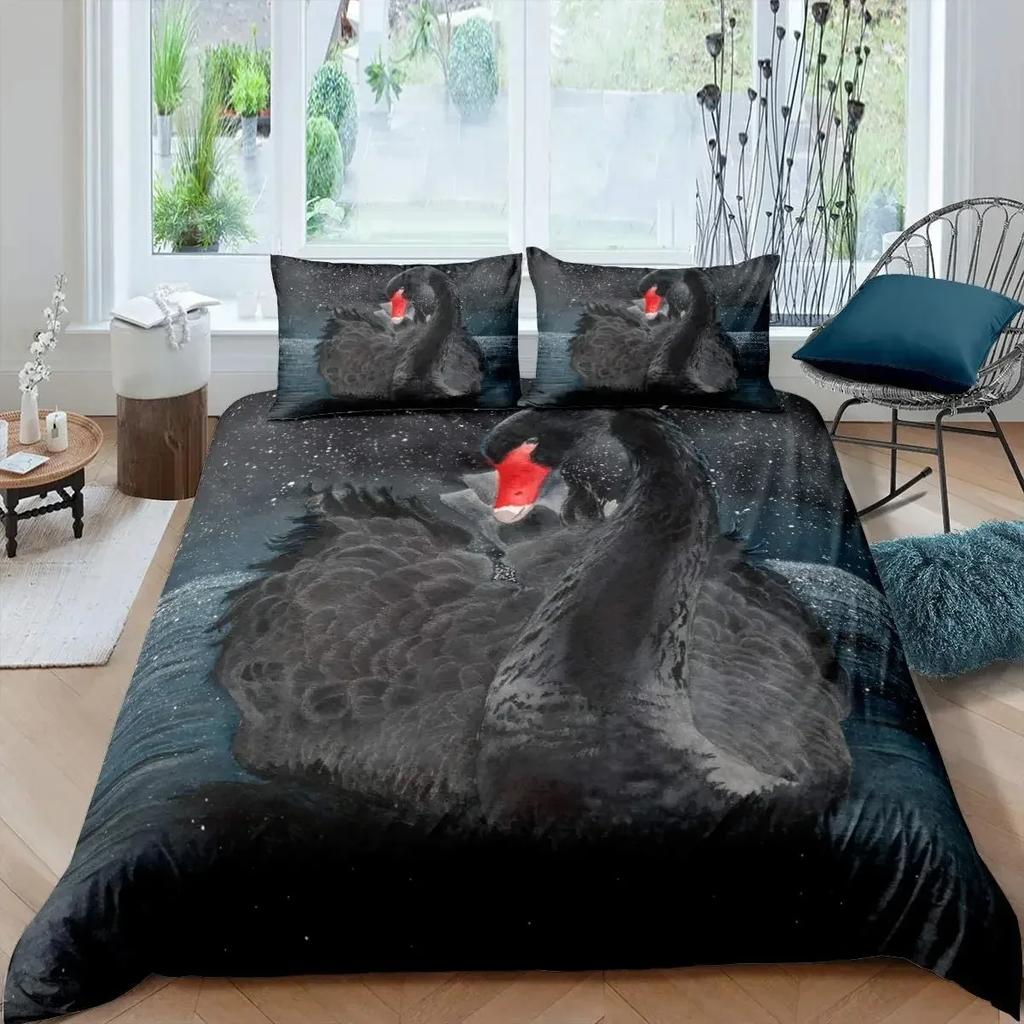 Topp Svan Påslakan Svartvitt Svan Sängkläder Set Pojkar Flickor Twin Queen Size Örngott Säng Barn Vuxen Mode Hem