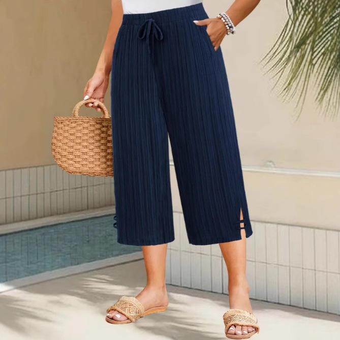 Women's Summer Plus Size Stripes Pants Texture Natural Waist Ankle Wide Leg Daily Pants