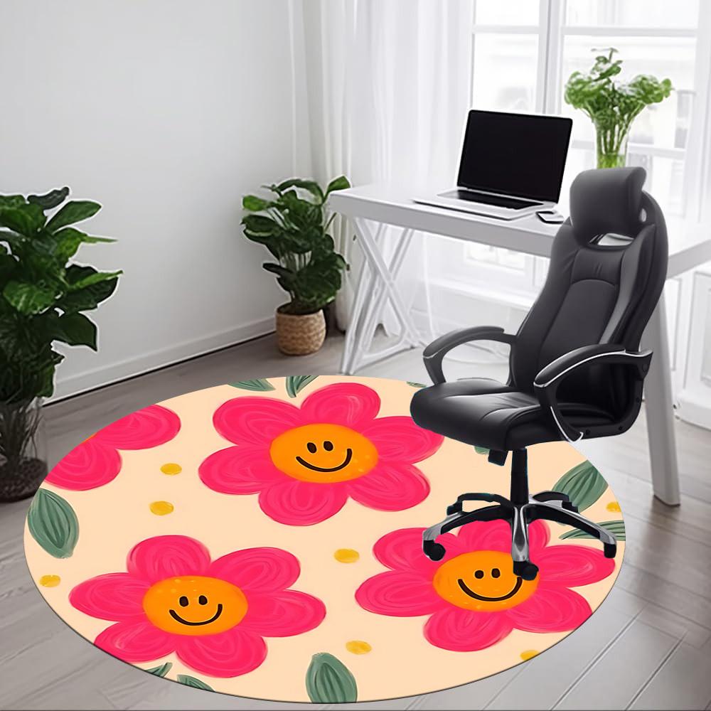 1pc Flower Smiley Office Round Rug, Non-slip, Soft and Durable Office Rug for Interior Decoration, Perfect for Office, Beautiful Decoration Yy26032407