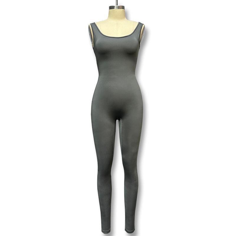 

Autumn new European and American style fitness sports vest tight and thin jumpsuit yoga clothes S серый