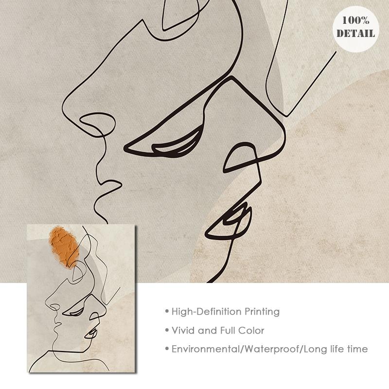 Woman Man Face Line Poster Abstract Canvas Painting Modern Wall Art Print Pictures for Living Room Interior Home Decoration