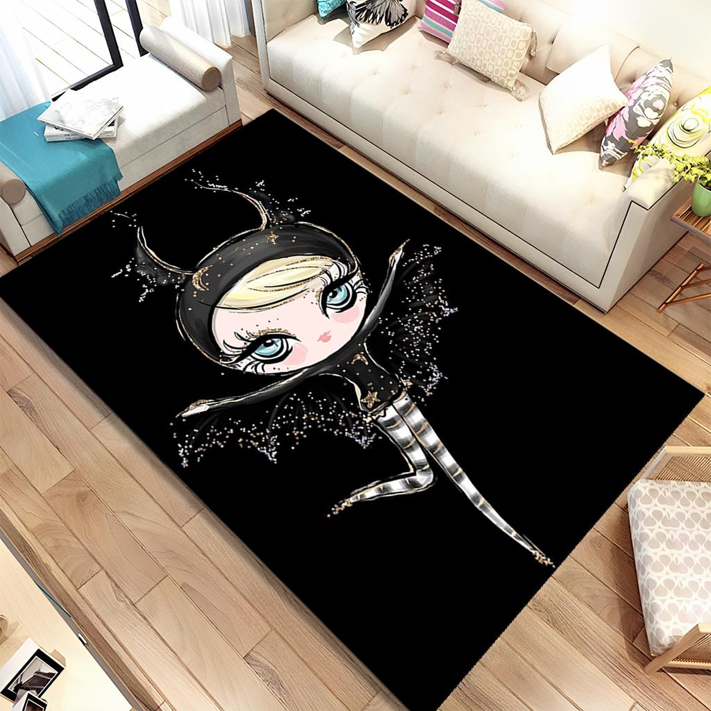 Covor de zonă cu desene animate cu zână balerină, covor pentru sufragerie, dormitor, canapea, covoraș, covoraș anti-alunecare pentru copii