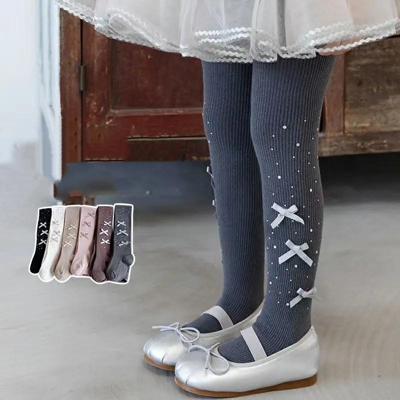 Sparkling Kids Girls Tights White Sheer Pantyhose Spring Fall Thin Dressy Leggings with Rhinestones Dressy Outwear Party Tights