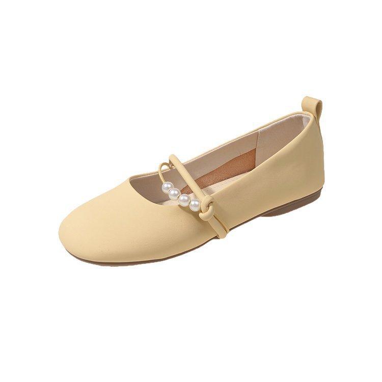 

Super soft leather new Chinese shoes 2025 summer women s new single shoes fairy Doudou shoes super fire Mary Jane grandma shoes 40 светло-желтого