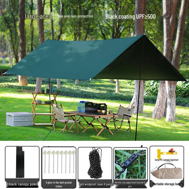 Butterfly-Shaped Sun Protection Camping Tarp Tent with Black Glue Coating - Full Set for Outdoor Picnics