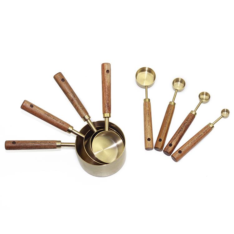 Belly Cup Rose Gold & Walnut Wood Measuring Spoon and Acacia Cup Set