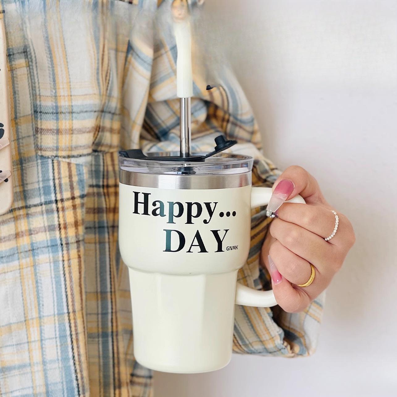 

Stylish Straw Thermos Cup Big Cap Simple Coffee Cup Girls Office Stainless Water Cup Durable Durable Useful Useful 600ml