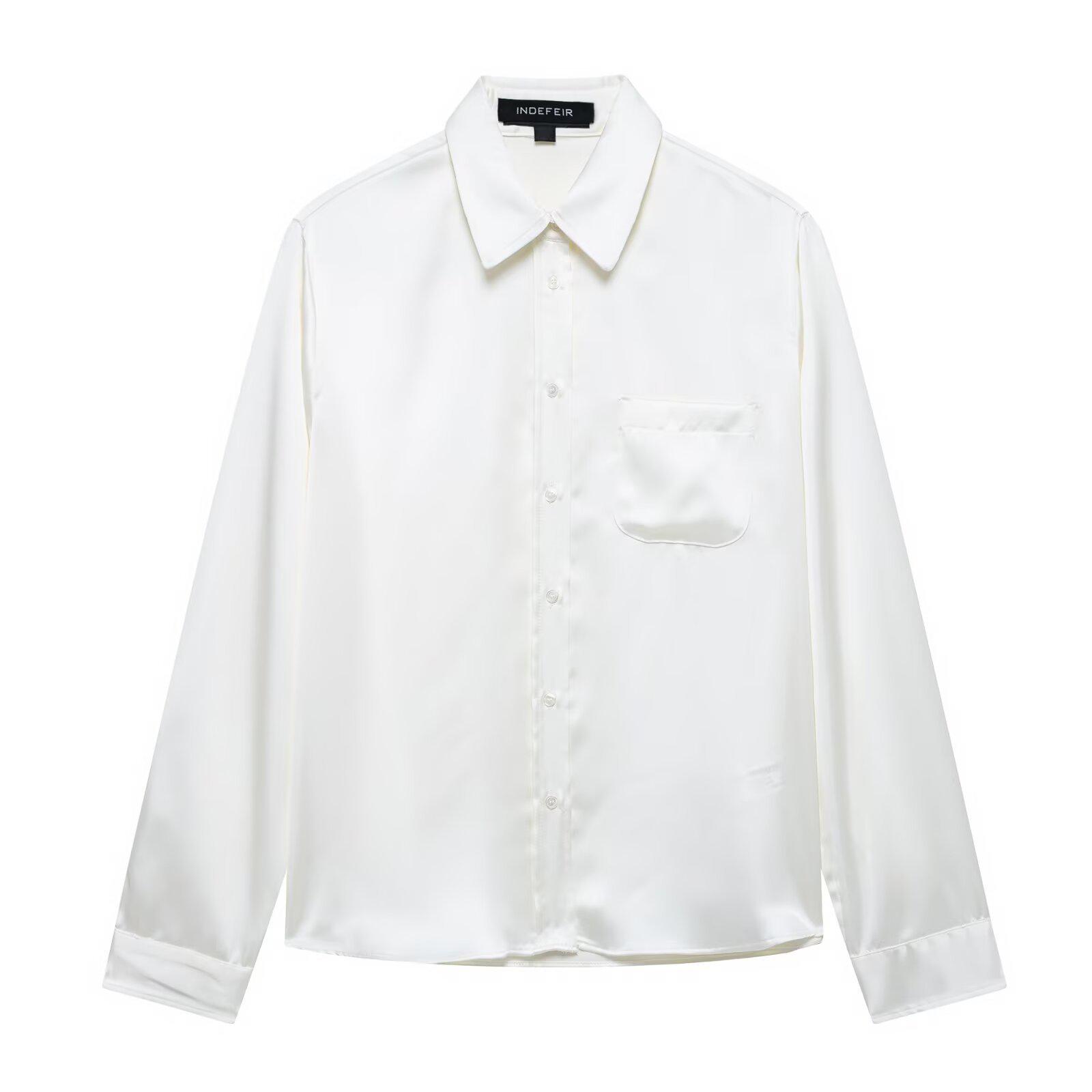 

Весна 2025 Женская хлопковая рубашка в европейском и американском стиле с оборками Medium белый