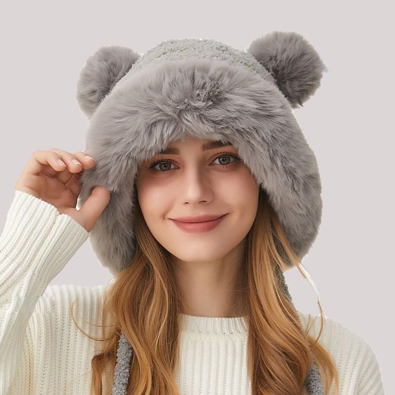 Winter Knitted Hat Women's Fur Ball Wool Hat Sleeve Cap Skullies Beanies Ski Slouchy Cap