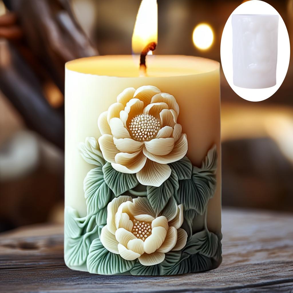Blooming Flower Bud Relief Cylindrical Candle Silicone Mold Peony Leaf Relief Resin Mould Lily Rose Flower Relief Gypsum Molds