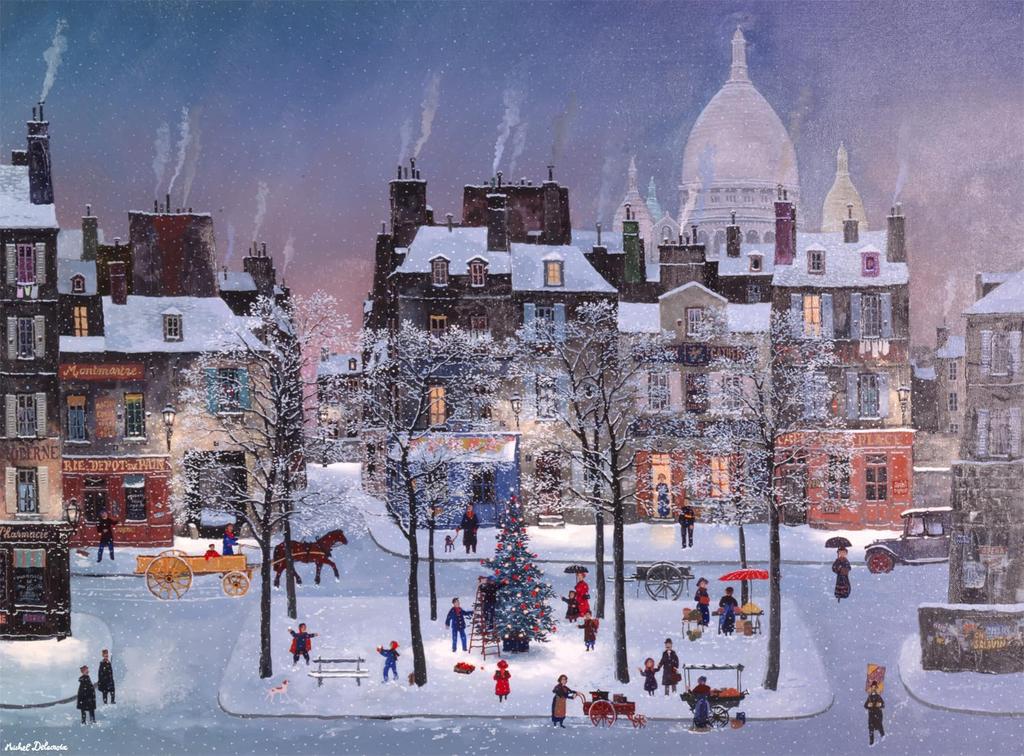 Buffalo Games - Michel Delacroix - Christmas in Montmartre - 1000 Piece Glitter Jigsaw Puzzle Holiday Puzzle for Adults - Precisely cut pieces, festiv