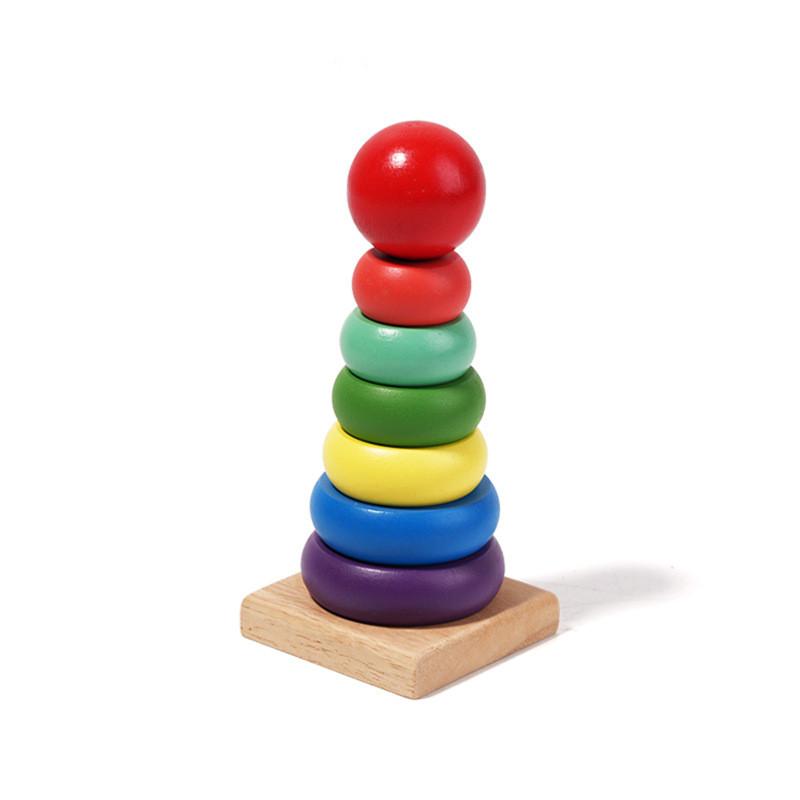 Wooden Baby Clock Caterpillar Small Round Bead Rainbow Tower Toy For Early Learning