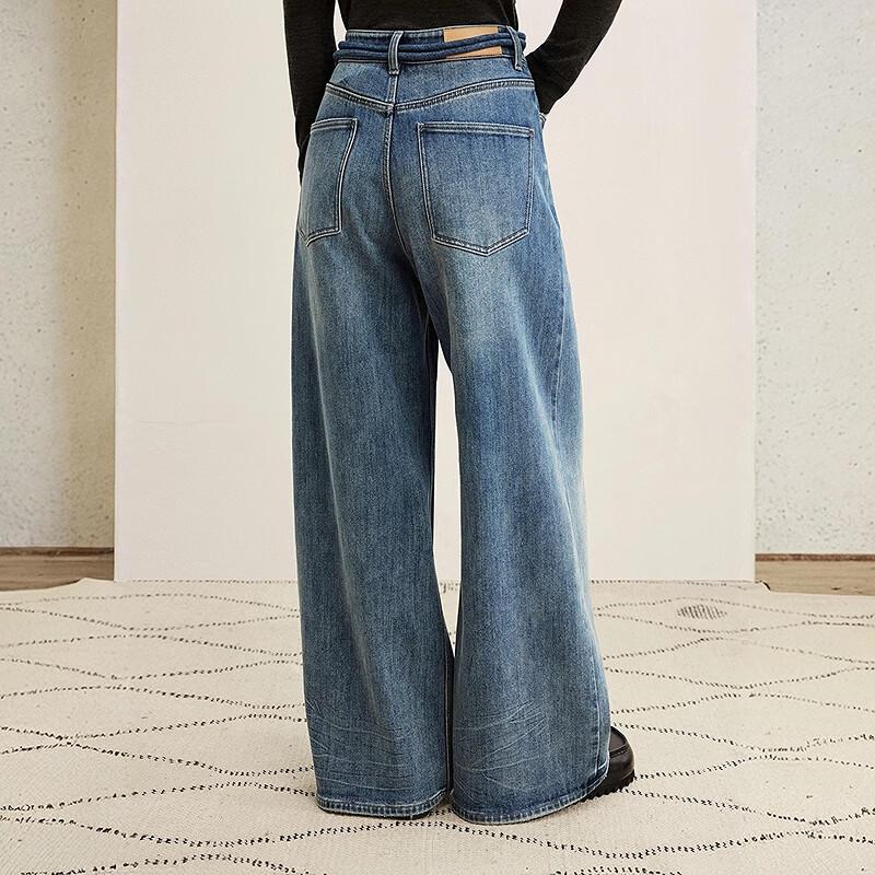 LESS 2025 Winter Relaxed Wide-Leg Denim Trousers