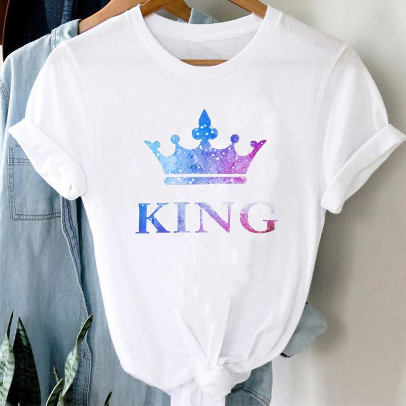 100% Cotton Summer Women's Short Sleeve T-shirt Pattern Print Casual Round Neck Couple T-shirt