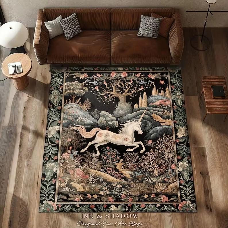 Magisches Einhorn Pflanze Floral Teppich Teppiche für Wohnzimmer Schlafzimmer Bettseite Weicher Teppich Lounge Rutschfeste Bodenmatte Küche Eingang Fußmatte