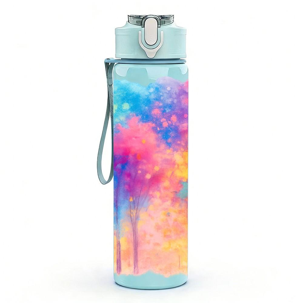 1PC Rainbow Tie Dye Cloud Abstract Print 750ml Color Plastic Sports Water Bottle Leakproof Flip Straw Lid Suitable for Sports Office Home Use