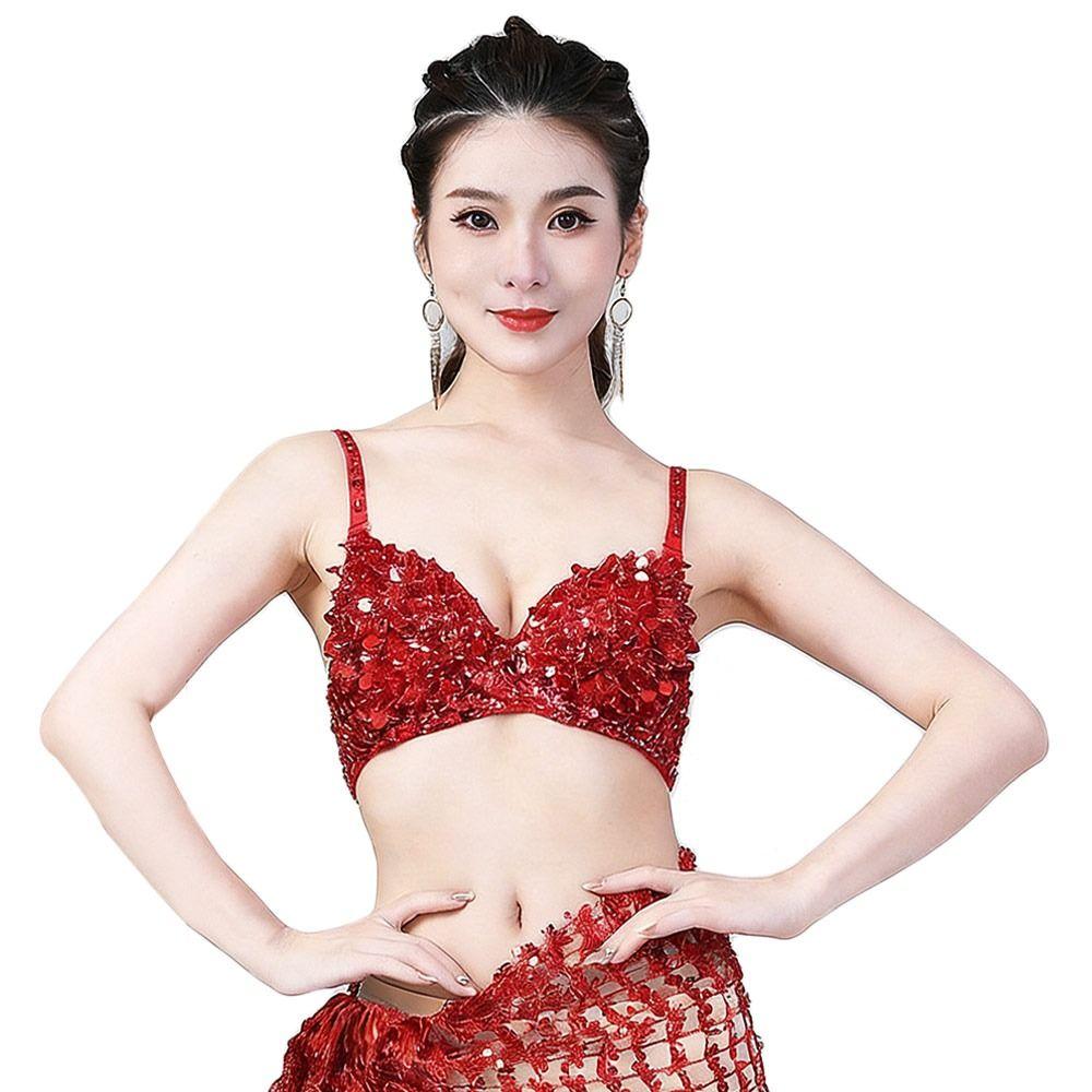 Sequins Beading Belly Dance Bustier Bra Padded Stage Performance Top Sequins Crop Top  Stage
