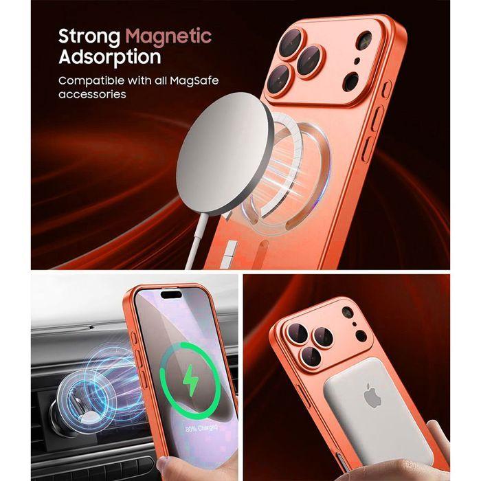 Coque pour iPhone 18 Pro Max, Protection Silicone Anti-Rayures avec Cercle Magnétique Orange