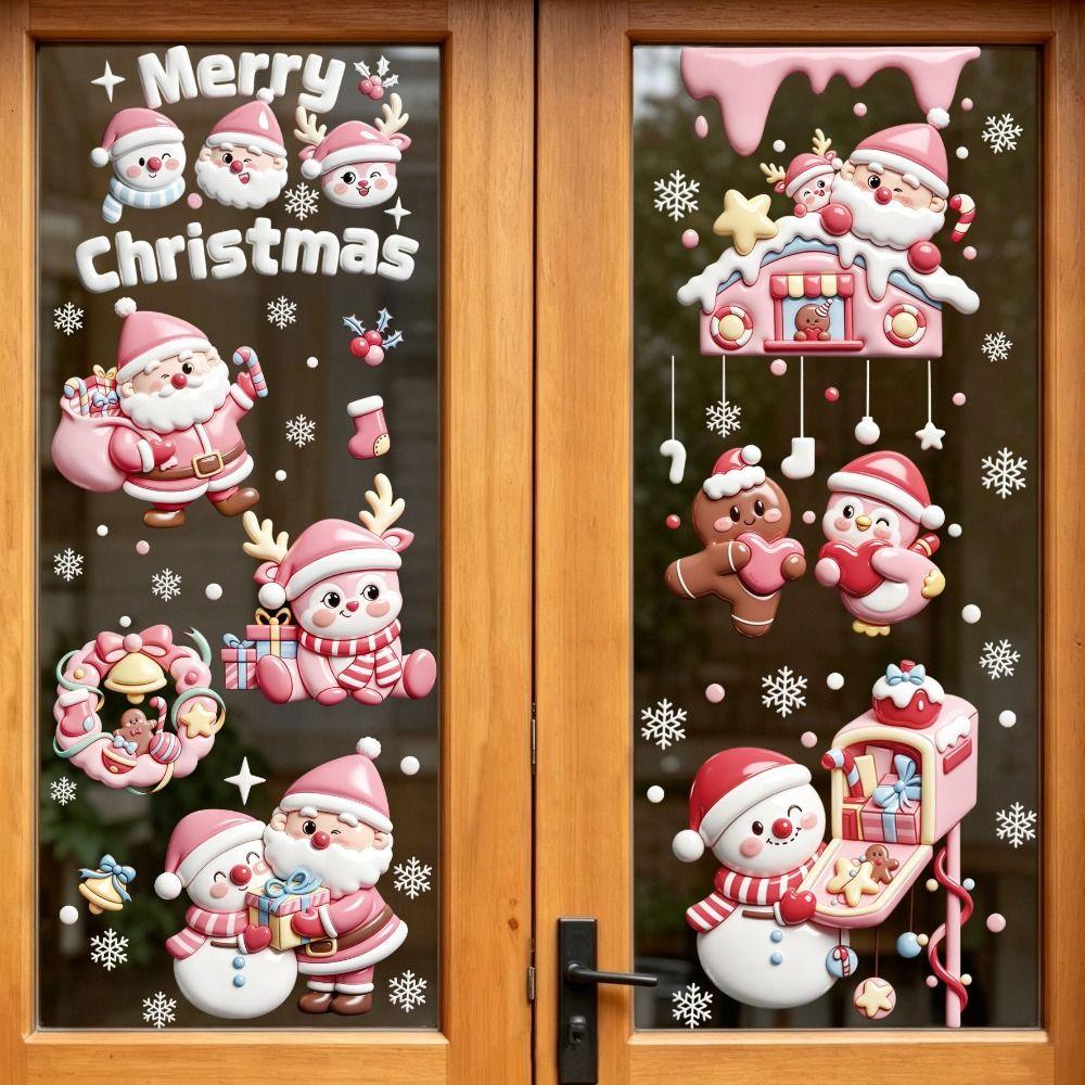 9Pcs PVC Christmas Window Stickers Removable Holiday Window Decals  Bathroom Glass Decor