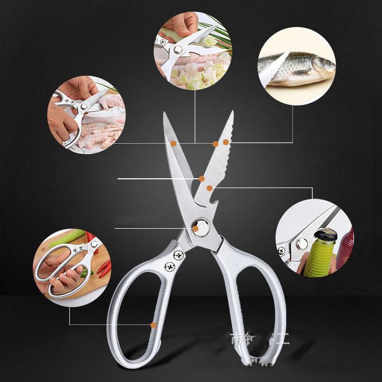 1pc Kitchen Tools Scissors Stainless Steel Kitchen Scissors With Aluminum Alloy Handle For Cutting Chicken Bones Meat Fish