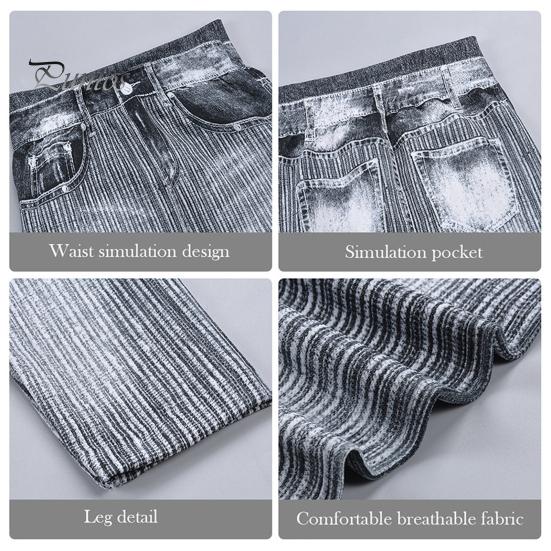 Women Cropped Jeans Slim Fit High Waist Elastic Striped Slimming Button Zipper Closure Mid-calf Length Pockets Casual Commute Trousers