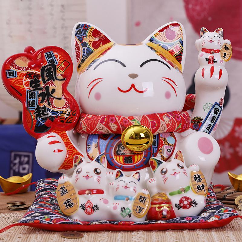 9 Inch Ceramic Maneki Neko Money Box Lucky Fortune Cat Figurine Coin Bank Home Decoration Kitten Ornament Business Gift