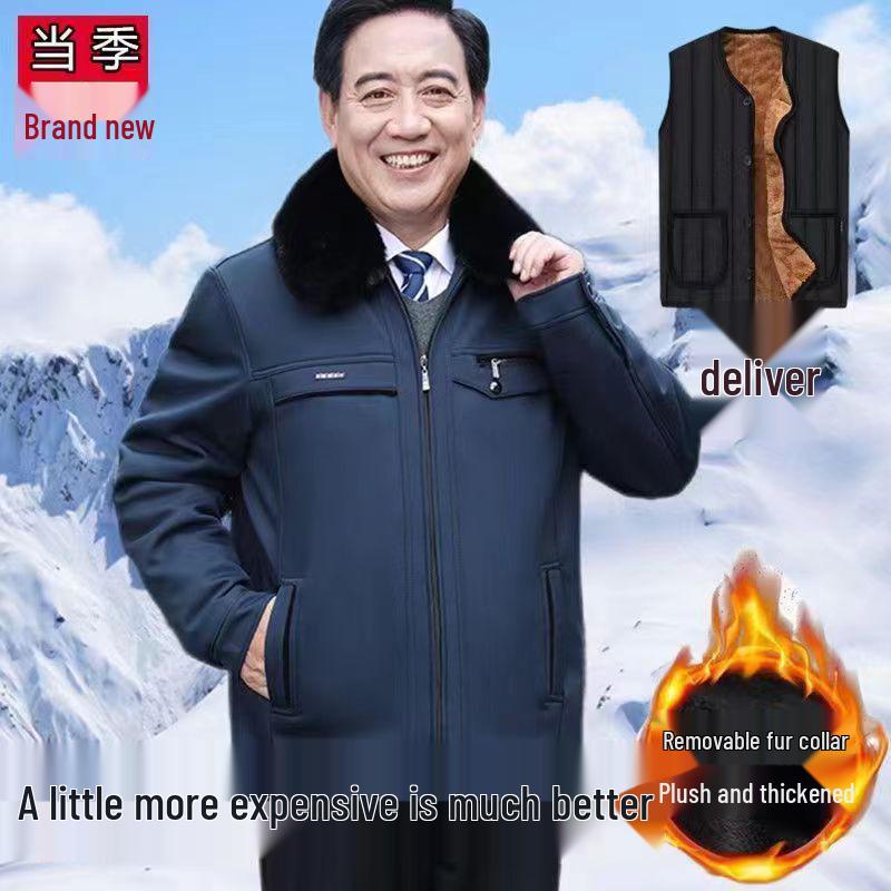 Men's Thick Velvet-Lined Winter Coat for Middle-Aged and Elderly
