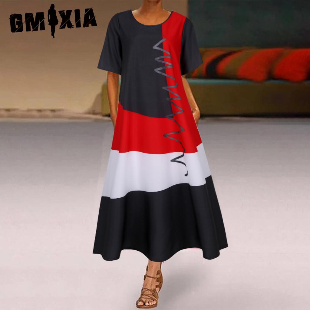 

GMXIA Женские модные летние весенние повседневные платья с короткими рукавами и круглым вырезом L