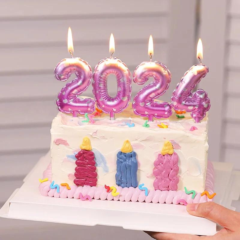 Rainbow Number Candle Digital 0-9 Birthday Party Decor Pink Balloons Gradient Candles Birth Wedding Anniversary Candle