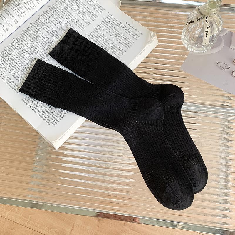 Women's Summer Thin Solid Color Vertical Stripe Casual Versatile Mesh Breathable Tube Stack Socks