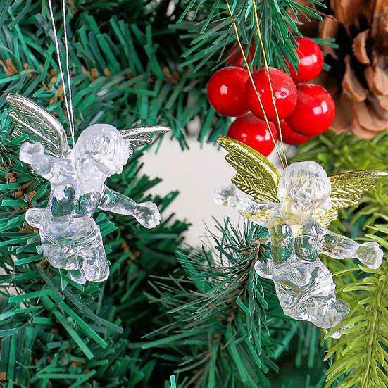 Holiday Party Hanging Decor 4Pcs Winged Angel Ornaments, Clear Figurines, Exquisite Gifts for Friends Christmas Tree Decor, Seasonal Home Supplies