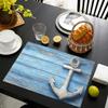 4 stuks Nautische Placemats Blauwe Oceaan Golven Zeilboot Vuurtoren Print Wasbaar Polyester Tafelmatten voor Strandbruiloft Keuken Decor