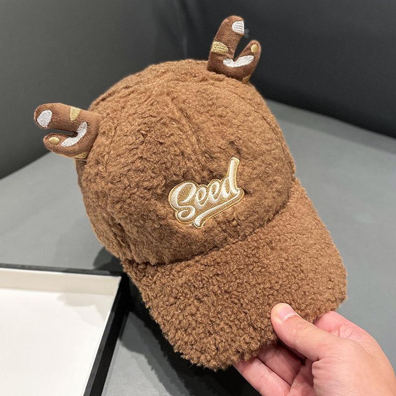 

Милая шапка с рожками, бейсболка из овечьей шерсти, осенне-зимняя женская универсальная, сладкая, теплая, мультяшная шапка Regular style (about 58cm) темно-коричневого