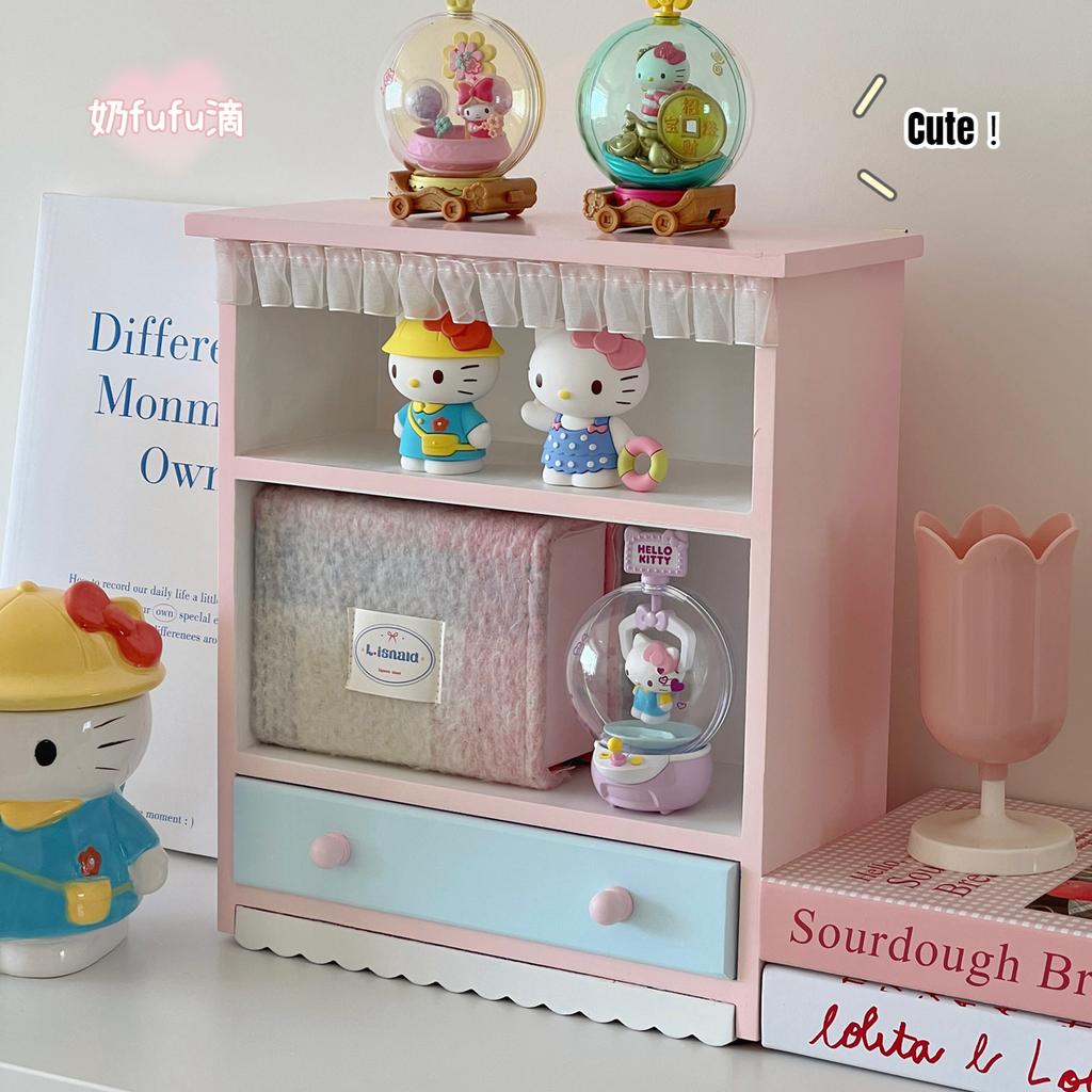 Ins Wooden Display Double-layer Desktop Storage Cabinet Doll Storage Box Multi-function Perfume Cosmetics Ornaments Storage Rack