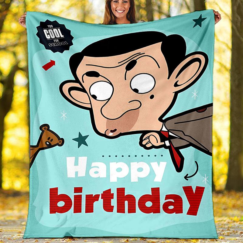 1pc Mr Bean1 Theme Blanket - Digital Print, Polyester, Cozy for All Seasons, Perfect for Outdoor, Camping, and Travel