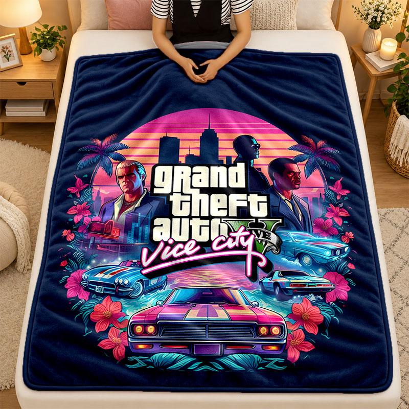 Flannel BlanketGrand Theft Auto Warm Soft Throw Blanket for Indoor Sofa Bed Living Room Use