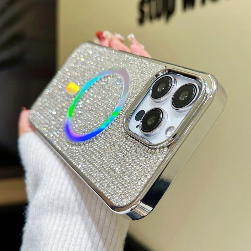 

Роскошный чехол Diamond Magsafe для iPhone 15 Pro Max 15 Plus Bling Shinny Electroplate Магнитный чехол для iPhone 11 12 13 14 Pro Max For iPhone 11 чёрный