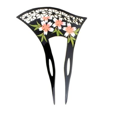 Miaomyao Haarnadel Haarschmuck Japanischer Stil Trommelstock-Typ Kirschblütenblume Schwarz Haaraccessoire Geschenk Kreuz-Set [Miaomyao]