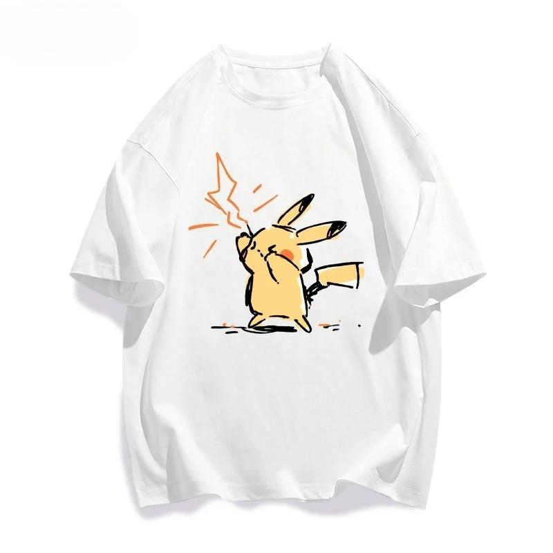 Maglietta Carina Stampata Pikachu Unisex Estiva Streetwear Y2K Harajuku Larga Casual Manica Corta per Uomini e Donne