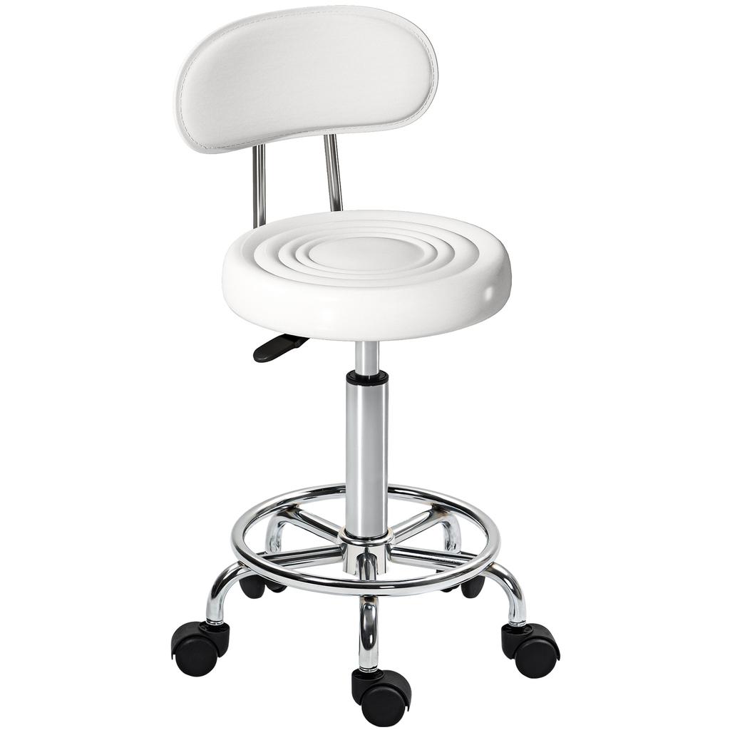 Swivel Stool with Backrest and Wheels Adjustable Chair for Beauty Salon Tattoo Studio 32x40x70-86cm White
