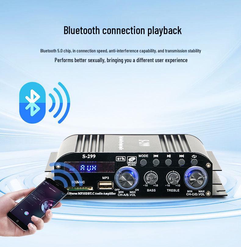 Bluetooth 4.1 Channel Professional Power Amplifier with USB & Card Slot for Home/Car - Super Bass