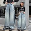Losse Stijl Tween Meisje Mode Baggy Jeans Harembroek voor Kinderen Kind Street Denim Broek
