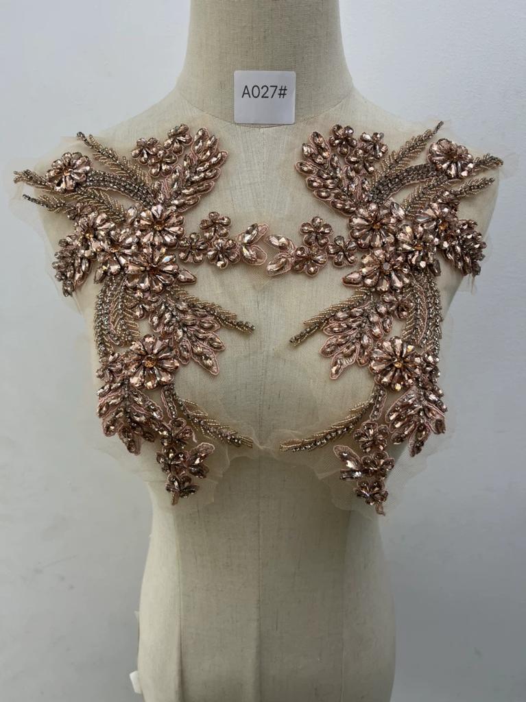 3D Blumige Strass-Applikation Perlenstickerei Zubehör Rose Fransen Miederbesatz Kristall Aufnähen Perlen Strass Rose Applikation