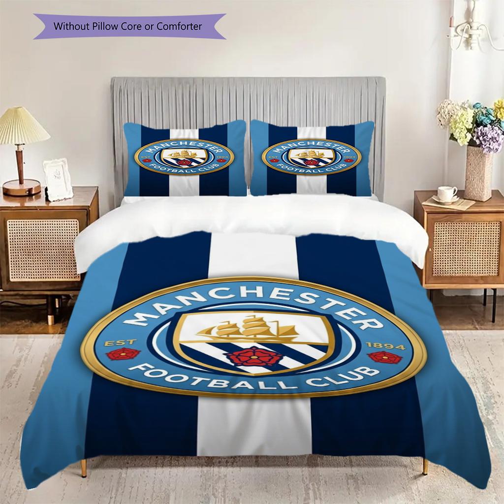 Manchester City Glory Three-piece set (1 * duvet cover + 2 * pillowcase, without core) 2DFlat Duvet cover and pillowcase Christmas birthday gift